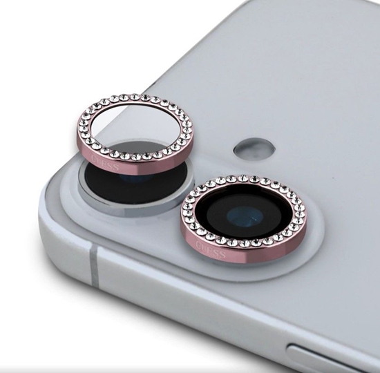 Picture of Guess Apple iPhone 16/16 Plus Fixed Glliter Protective Lens Pink