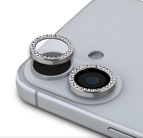 Picture of Guess Apple iPhone 16/16 Plus Fixed Glliter Protective Lens Silver