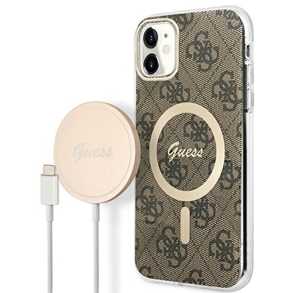 Изображение Guess Set Guess GUBPN61H4EACSW Case+Charger iPhone 11 6.1" brown/brown hard case 4G Print MagSafe