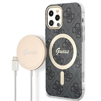 Изображение Guess Set Guess GUBPP12MH4EACSK Case+ Charger iPhone 12/12 Pro black/black hard case 4G Print MagSafe