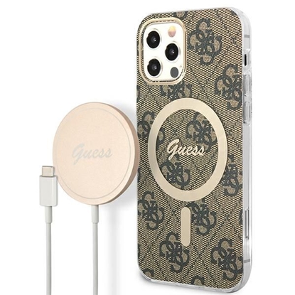 Изображение Guess Set Guess GUBPP12MH4EACSW Case+ Charger iPhone 12/12 Pro brown/brown hard case 4G Print MagSafe