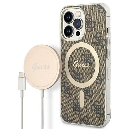 Изображение Guess Set Guess GUBPP13LH4EACSW Case+ Charger iPhone 13 Pro brown/brown hard case 4G Print MagSafe