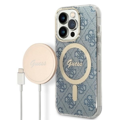 Изображение Guess Set Guess GUBPP14LH4EACSB Case+ Charger iPhone 14 Pro 6.1" blue/blue hard case 4G Print MagSafe