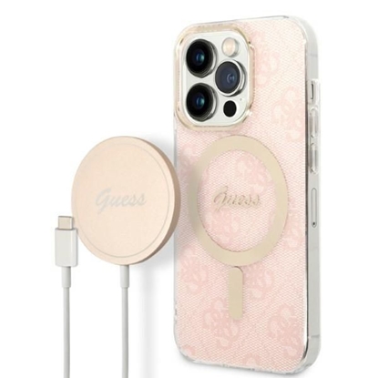 Изображение Guess Set Guess GUBPP14LH4EACSP Case+ Charger iPhone 14 Pro 6.1" pink/pink hard case 4G Print MagSafe