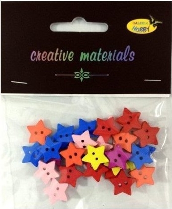 Picture of Guziki drewniane kolorowe gwiazdki 15mm 6g ok 30sz
