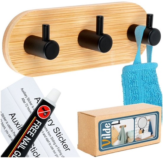 Изображение Haczyk wieszak samoprzylepny drewniany metalowy czarny potrójny 14x3,5x5 cm