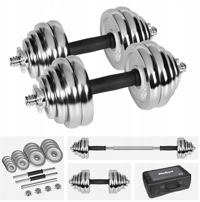 Attēls no Hantle eliwne chromowane regulowane w walizce z gryfem, zestaw 30kg REBEL ACTIVE