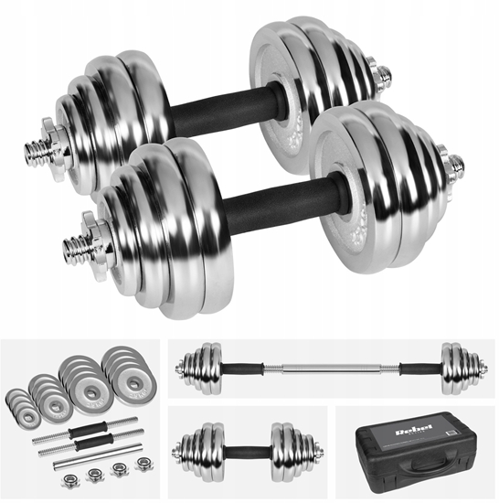 Изображение Hantle eliwne chromowane regulowane w walizce z gryfem, zestaw 30kg REBEL ACTIVE