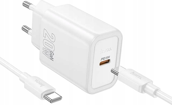 Picture of HOCO adowarka sieciowa Typ C + kabel Typ C do Typ C PD QC 20W N60 biaa