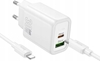 Picture of adowarka Hoco HOCO adowarka sieciowa USB A + Typ C + kabel Typ C do Lightning PD QC3.0 3A 30W N63 biaa