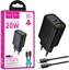 Изображение HOCO GaN charger ldtjs N61 USB A QC3.0 3A+Type C PD 20W (+type C to type C cable) black N61 black+c (6942007644273)