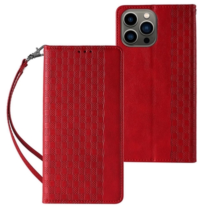 Изображение Hurtel - Magnet Strap Case Case for iPhone 13 Pro Max Pouch Wallet + Mini Lanyard Pendant Red