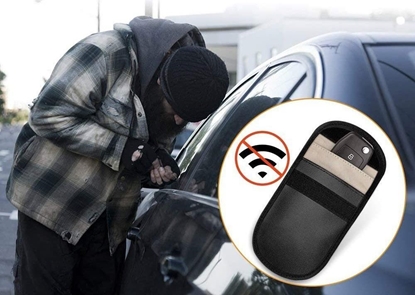 Изображение Hurtel Etui antykradzieowe na klucze samochodowe blokujce fale radiowe Faraday Box klatka Faradaya 14 cm z 10 cm czarny