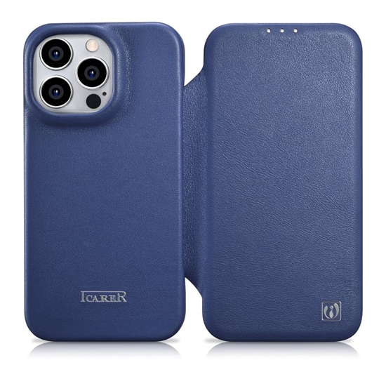 Изображение iCarer iCarer CE Premium Leather Folio Case iPhone 14 Pro Magnetic Flip Leather Folio Case MagSafe Blue (WMI14220714-BU)