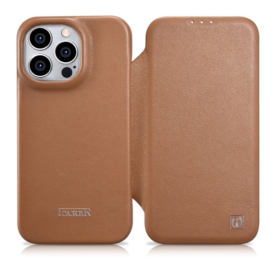 Изображение iCarer iCarer CE Premium Leather Folio Case iPhone 14 Pro Magnetic Flip Leather Folio Case MagSafe brown (WMI14220714-BN)