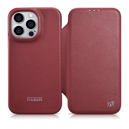 Изображение iCarer iCarer CE Premium Leather Folio Case iPhone 14 Pro Magnetic Flip Leather Folio Case MagSafe Red (WMI14220714-RD)