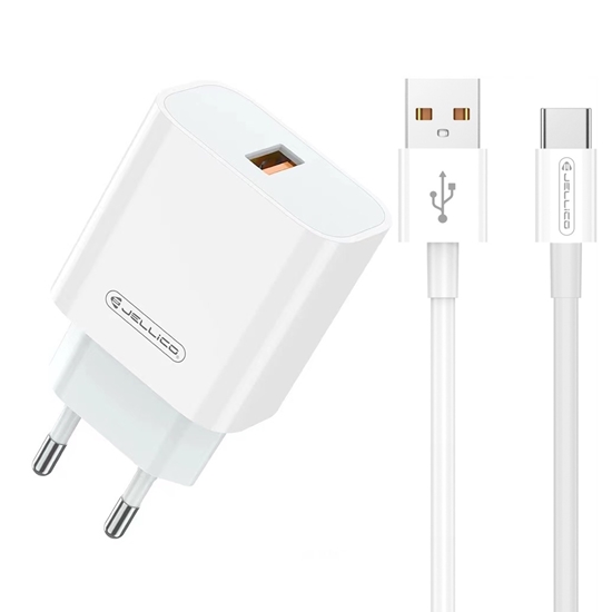 Изображение Jellico AK-165 USB 22.5W QC 3.0 Smart Fast Charger 1x USB (5-12V) + USB to USB-C Cable 1m White