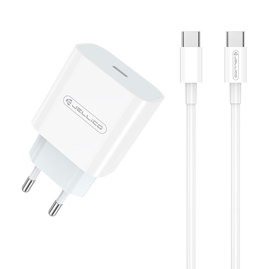 Изображение Jellico AK-180 PD 20W Smart Universal Fast Charger 1x USB-C (5-12V) + PD to USB-C Cable White