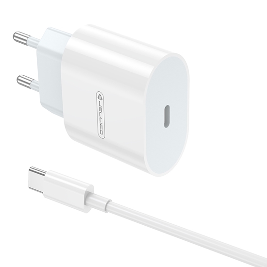Изображение Jellico AK-200 PD 20W Smart iPhone 15 / 16 un iPad ātrs lādētājs 1x USB-C + USB-C kabelis 1m Balts