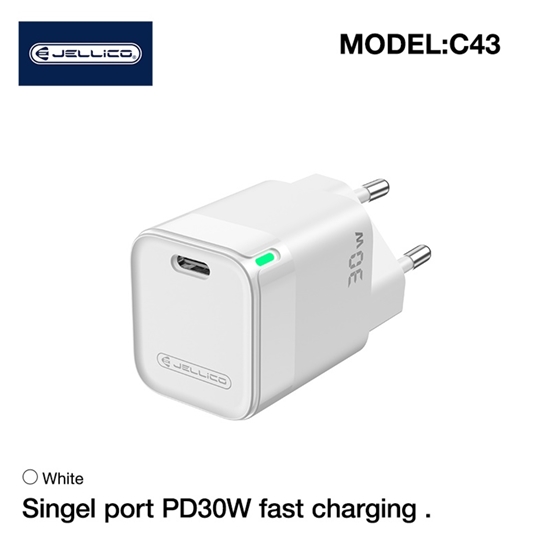 Picture of Jellico C43 Mini PD 30W QC 3.0 Smart Adaptive Fast Charger with 1x USB-C (5-20V) White