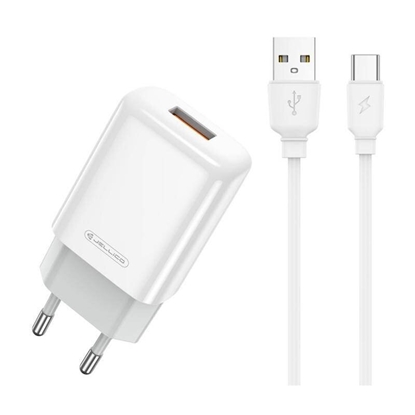 Изображение Jellico EU01 USB 12W Universal USB Adaptive Charger 1x USB 2.4A (5-12V) + USB-C Cable White