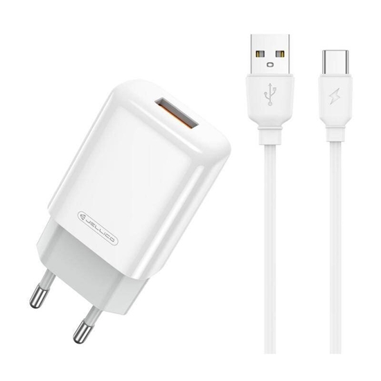 Picture of Jellico EU01 USB 12W Universal USB Adaptive Charger 1x USB 2.4A (5-12V) + USB-C Cable White