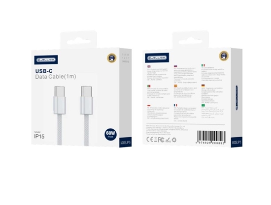Picture of Jellico IP15 Woven Cotton iPhone 15 / 16 USB-C to USB-C Data & Fast PD 60W Charger Cable 1m White