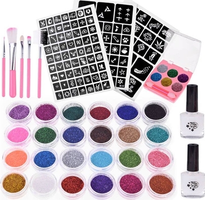 Picture of Jokomisiada Tatuae brokatowe duy zestaw do robienia tatuay 24 kolory szablony ZA4785