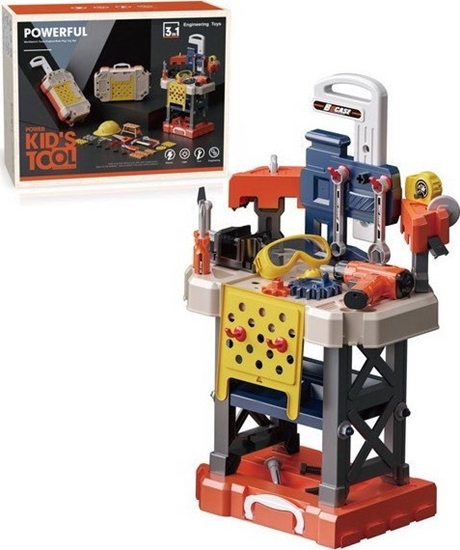 Picture of Jokomisiada Zestaw Maego Majsterkowicza 3w1 dla dzieci 3+ Stolik + Walizka na kókach + Walizka z rczk + Wkrtarko-wietarka + 78 el.