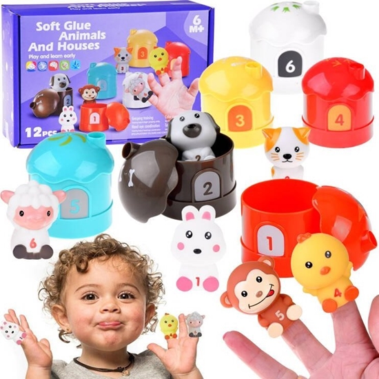 Picture of Jokomisiada Zestaw zwierztek Gumowe zwierztka pacynki w domku cyfry 6 szt ZA4680