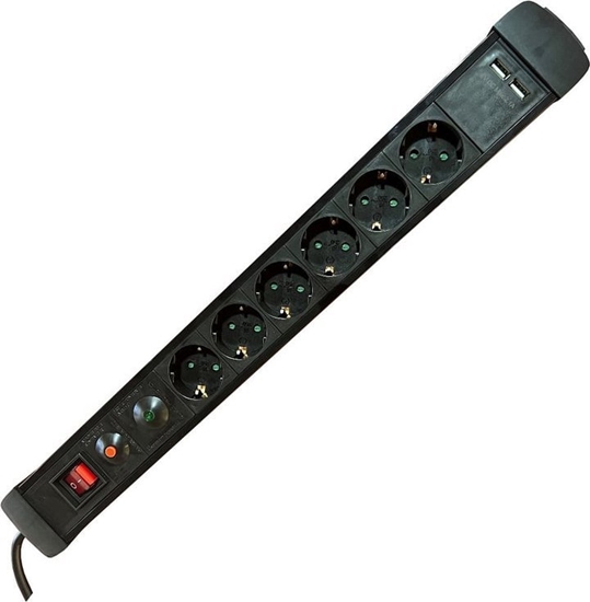 Picture of Listwa zasilajca M-CAB POW0025 rozgaziacz 1,5 m 6 x gniazdo sieciowe Wewntrzna Czarny