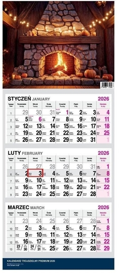 Picture of Kalendarz 2026 Trójdzielny premium Kominek