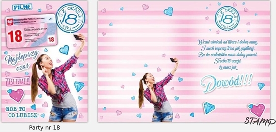 Picture of Karnet Party naklejany B6+koperta Urodziny 18 wz18