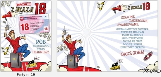 Picture of Karnet Party naklejany B6+koperta Urodziny 18 wz19