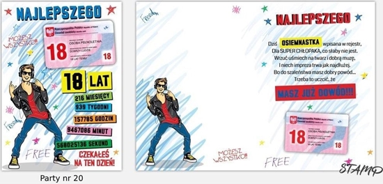 Picture of Karnet Party naklejany B6+koperta Urodziny 18 wz20