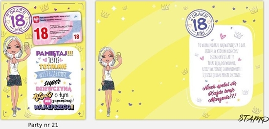 Picture of Karnet Party naklejany B6+koperta Urodziny 18 wz21