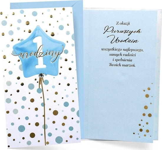 Изображение Karnet Urodziny Roczek balon niebieski