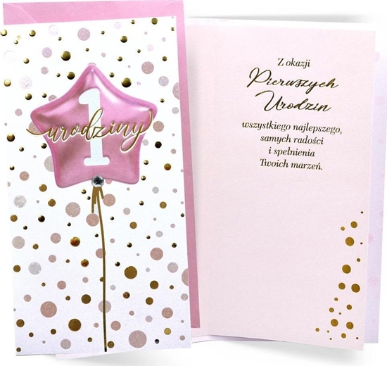 Изображение Karnet Urodziny Roczek balon róowy