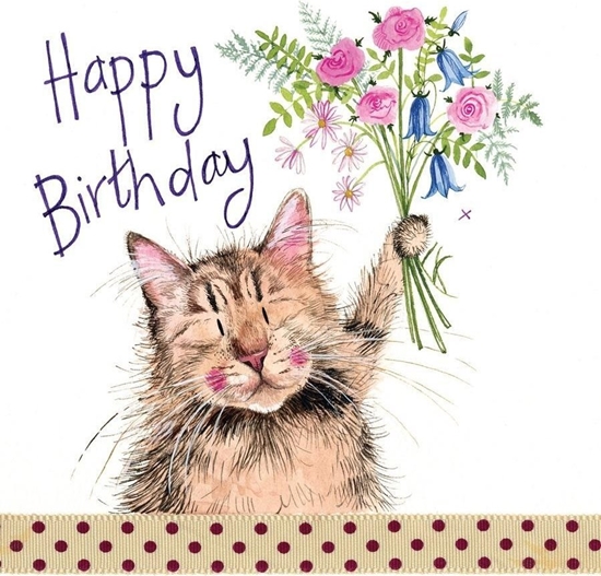 Picture of Karnet Urodziny S162 Kot z bukietem