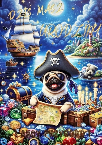 Picture of Karnet Urodzinki Mops 3K