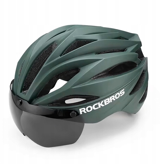Изображение Rockbros Rockbros Bike Helmet with Visor, Detachable UV Protective Goggles, Unisex - Green