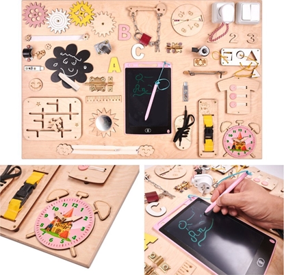 Picture of KIK Tablica manipulacyjna drewniana róowy zegar 75x50cm