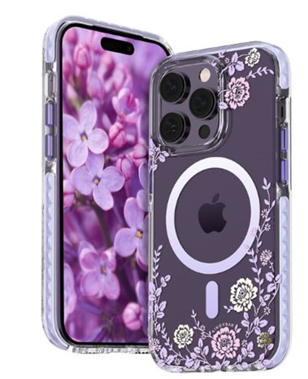 Picture of Kingxbar Apple iPhone 14 Pro MagSafe decorated with peony flowers print Flora Series magnetic Purple
