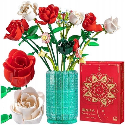 Изображение Klocki Konstrukcyjne Bukiet Róe w Wazonie Biae Czerwone 1022 el.