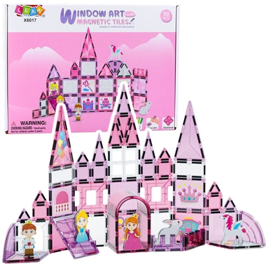 Изображение Klocki Magnetyczne Okienka Dla Dziewczynki Róowe 50 el. LEAN Toys