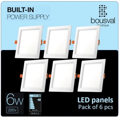 Picture of Komplekts 6 gabali kvadrāt formas LED paneļi 6W 3000K 118x118x29mm ar iebūvētu vadības bloku