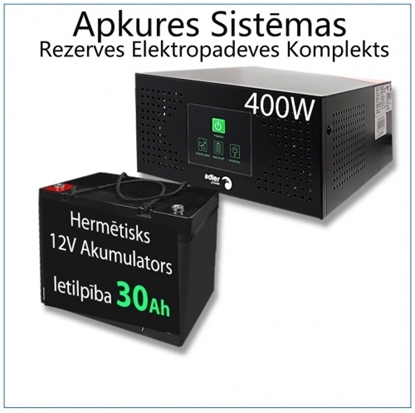 Изображение Komplekts Nepārtrauktās barošanas bloks (UPS) apkures sistēmai 400W + 12V 30Ah akumulators