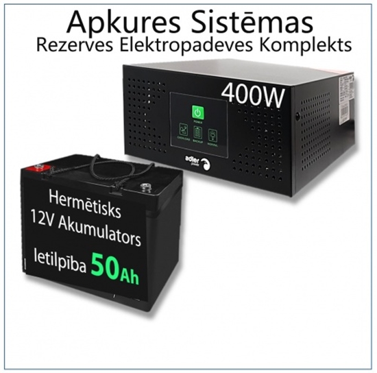 Изображение Komplekts Nepārtrauktās barošanas bloks (UPS) apkures sistēmai 400W + 12V 50Ah akumulators