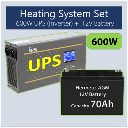 Изображение Komplekts: Profesionāls Invertors UPS apkures sistēmai 600W + 12V 70Ah akum.