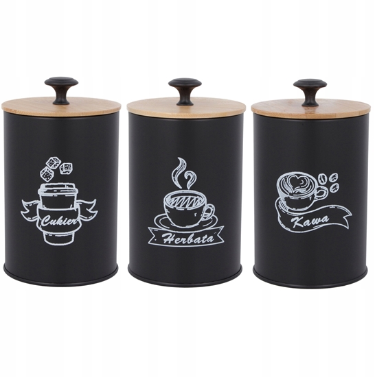 Picture of KOMPLET 3 POJEMNIKÓW KAWA HERBATA CUKIER 16X9,5CM BRUNBESTE BB-2682 (NAPISY PL)